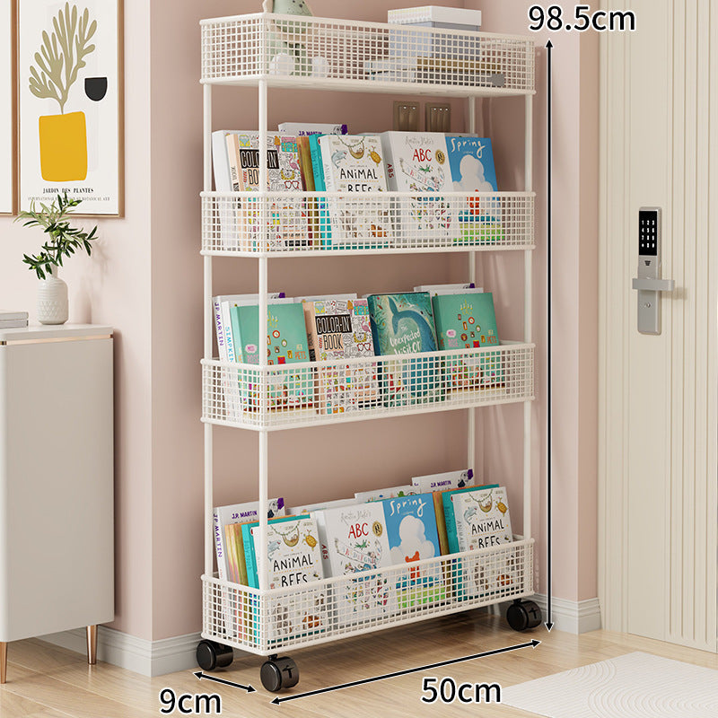 Freestanding Four‑Tier Metal Mesh Book and Display Shelf Rack