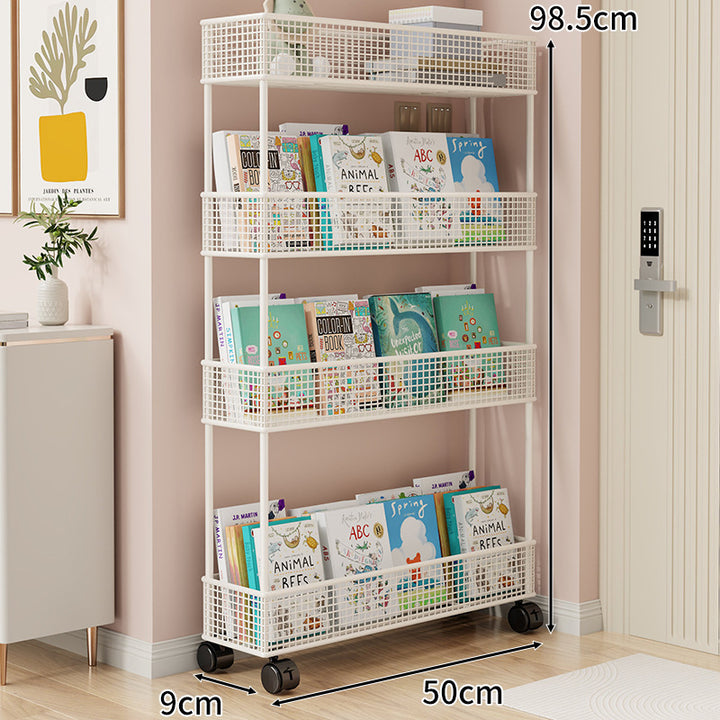 Freestanding Four‑Tier Metal Mesh Book and Display Shelf Rack