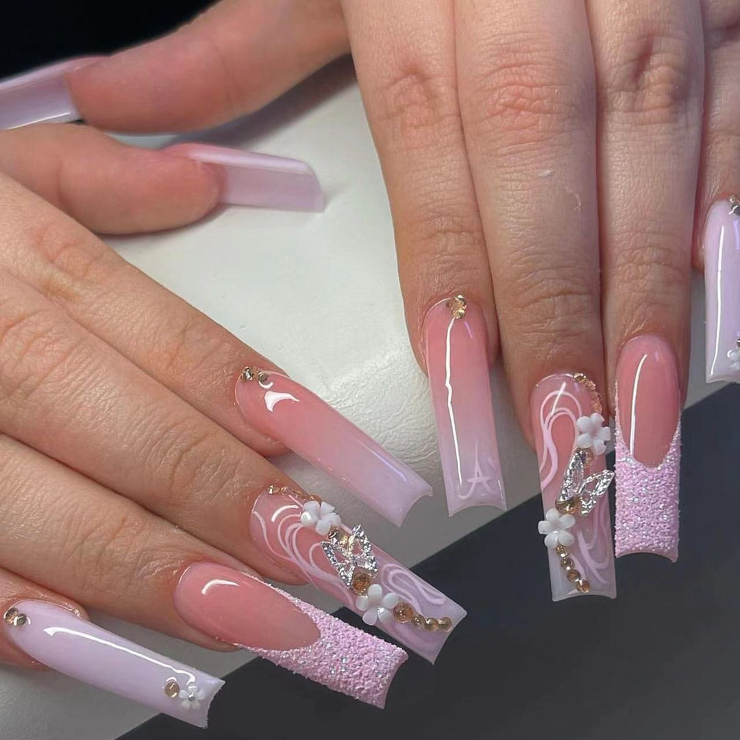 Floral and Glitter Stiletto Press-On Nails Kalsten