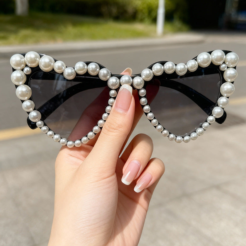 Decorative Pearl-Embellished Cat-Eye Sunglasses Kalsten