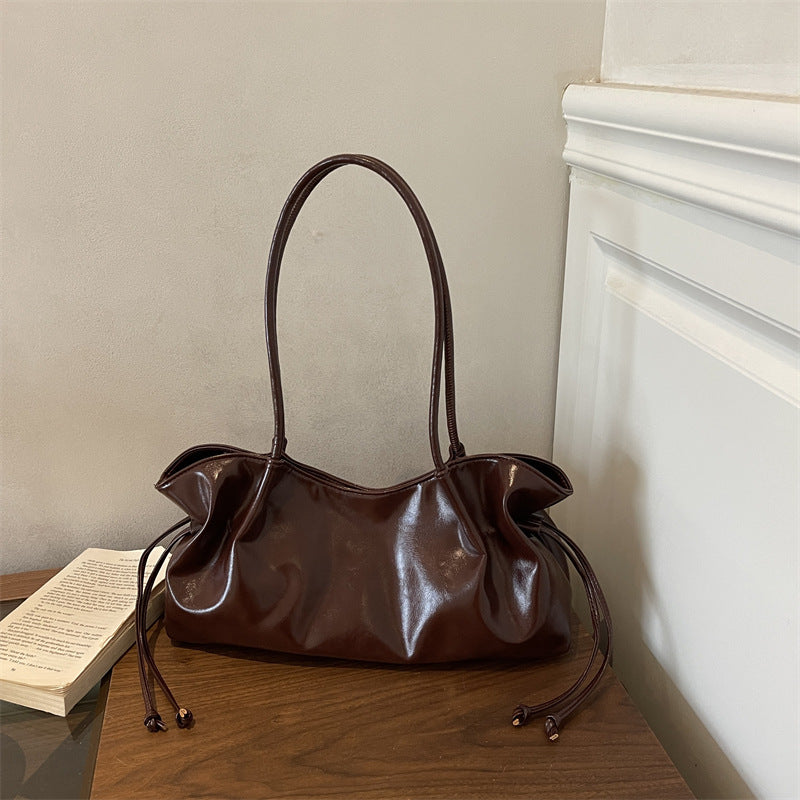 Glossy Faux Leather Handheld Tote Bag