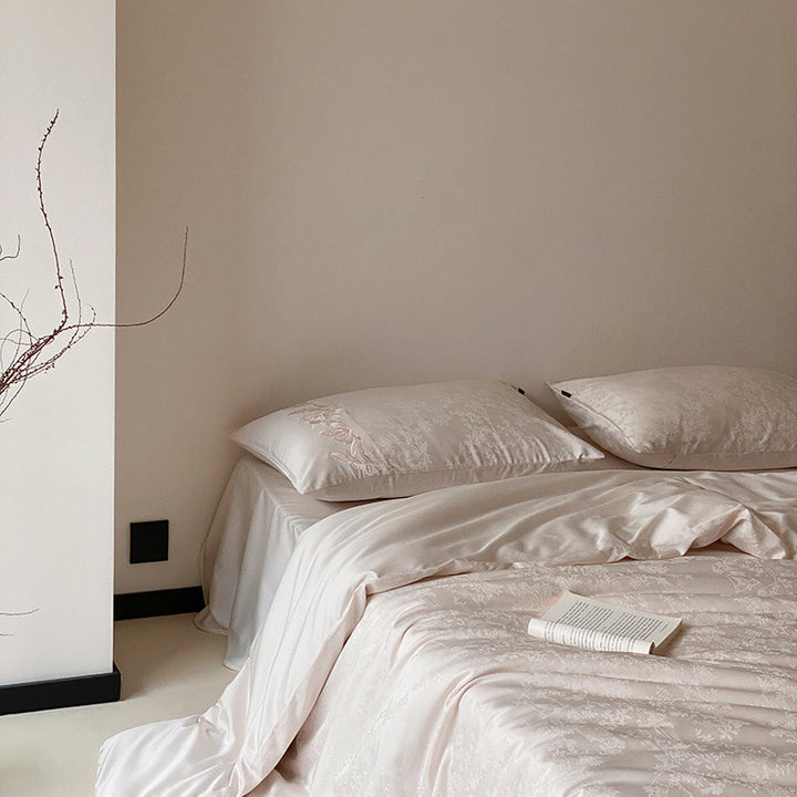 Luxurious satin bedding set with watercolor floral pattern