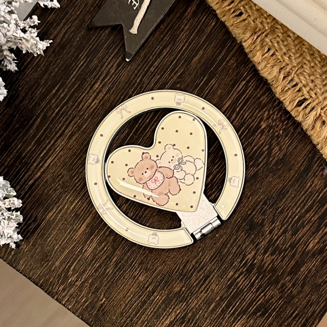 Hand mirror in heart-shaped design with cute bear motif Kalsten
