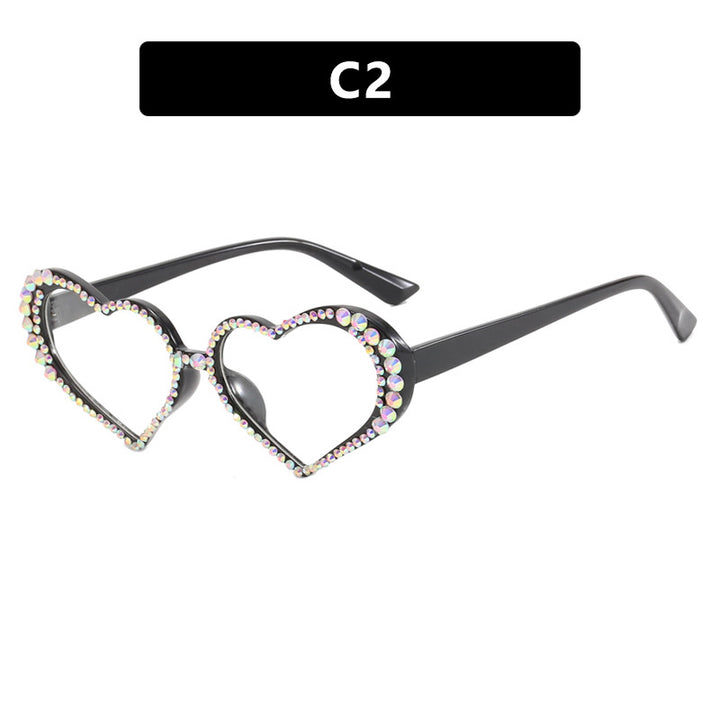 Women's Heart-Shaped Sunglasses with Rhinestone-Embellished Frame Kalsten