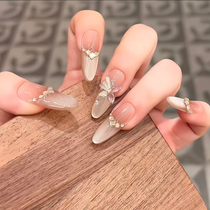 Decorative Press-On Nail Set with Floral Accents Kalsten