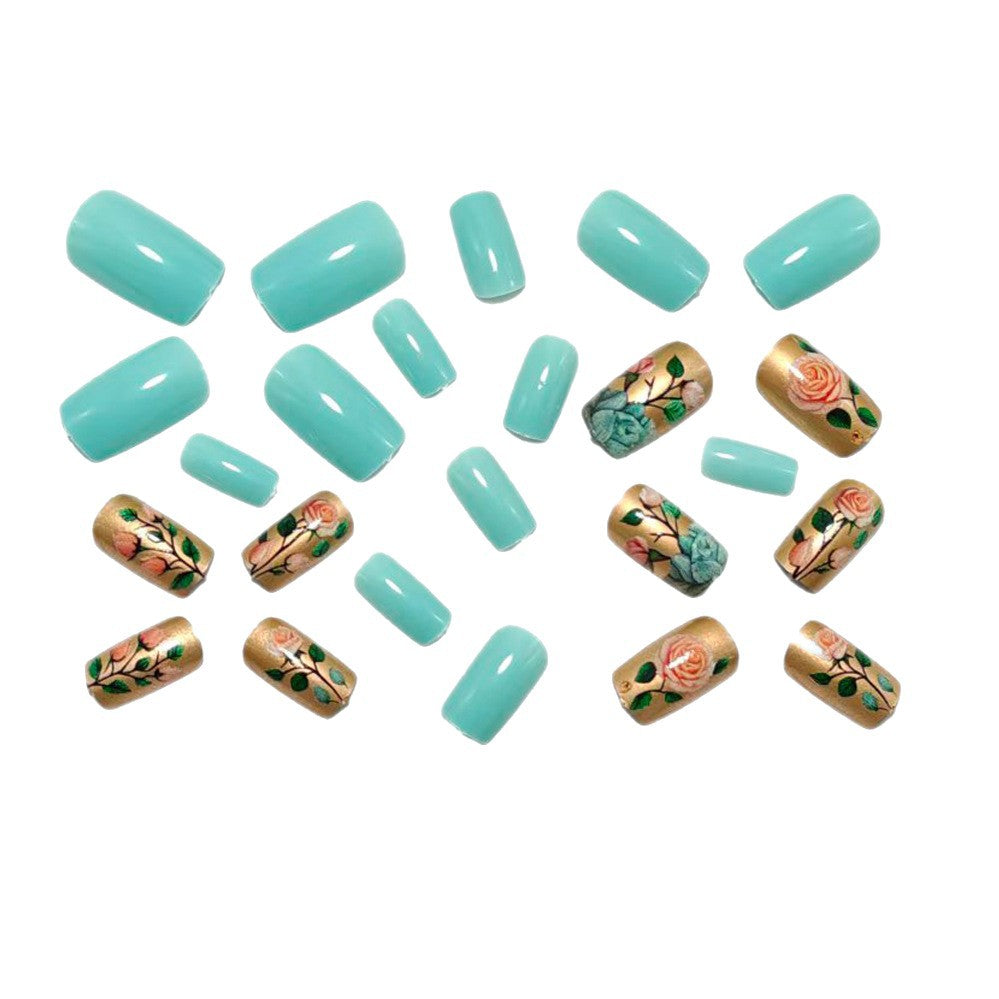 Acrylic nails with romantic floral patterns Kalsten