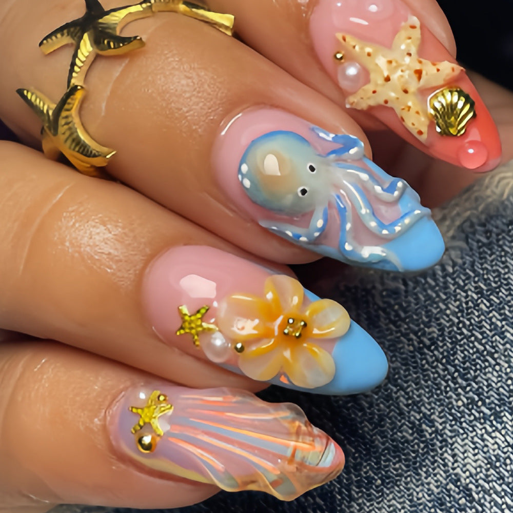 Ocean-Inspired Press-On Nail Art Design Kalsten