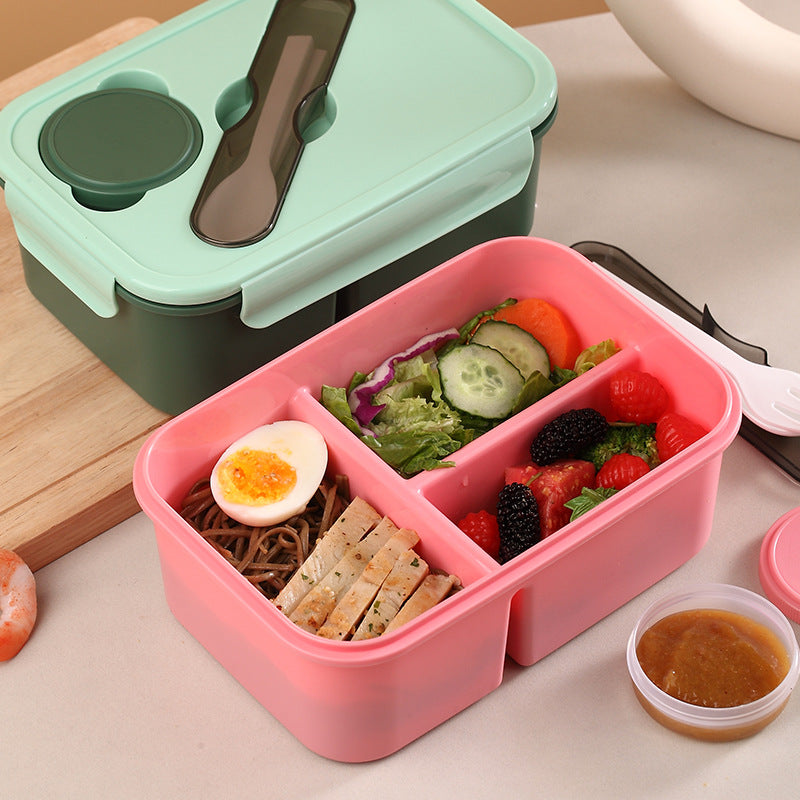 Multi-Compartment Bento Food Storage Box with Built-In Utensils