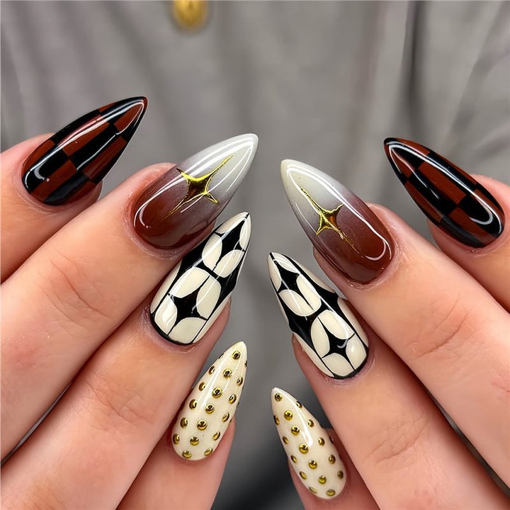 Stylish Stiletto Press-On Nails with Elegant Patterns Kalsten