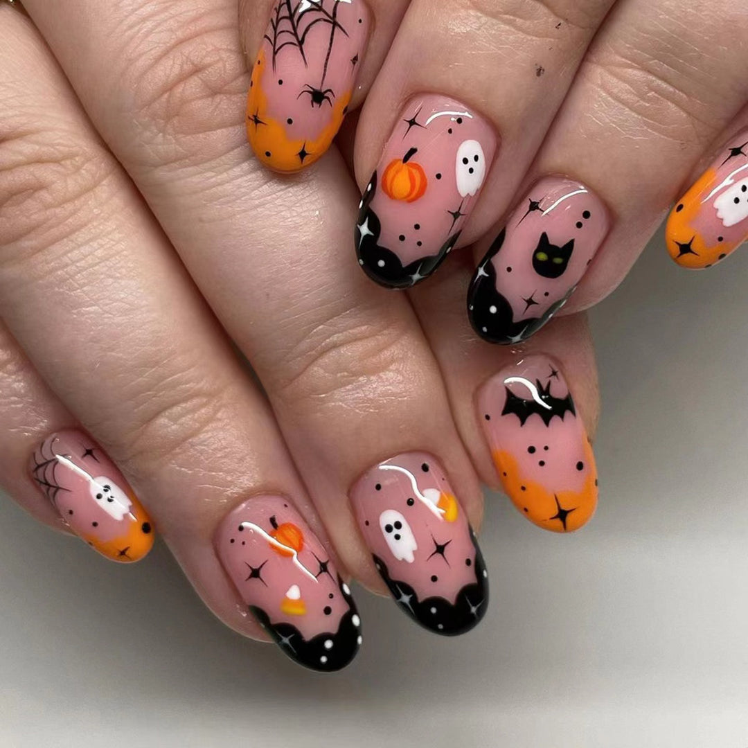 Halloween Fake Nail Set with Creepy Designs and Detailed Decorations Kalsten