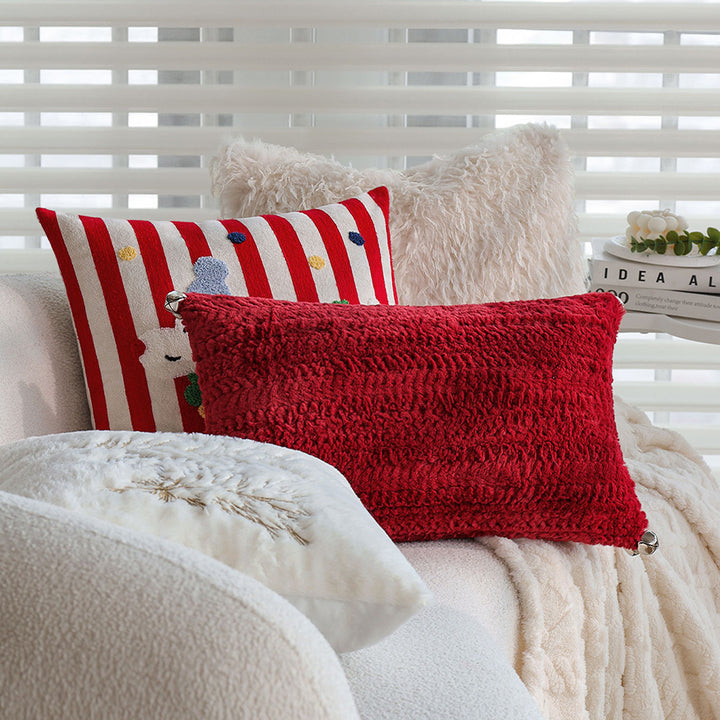 Rectangular plush decorative pillow with textured knit look and metal eyelets Kalsten