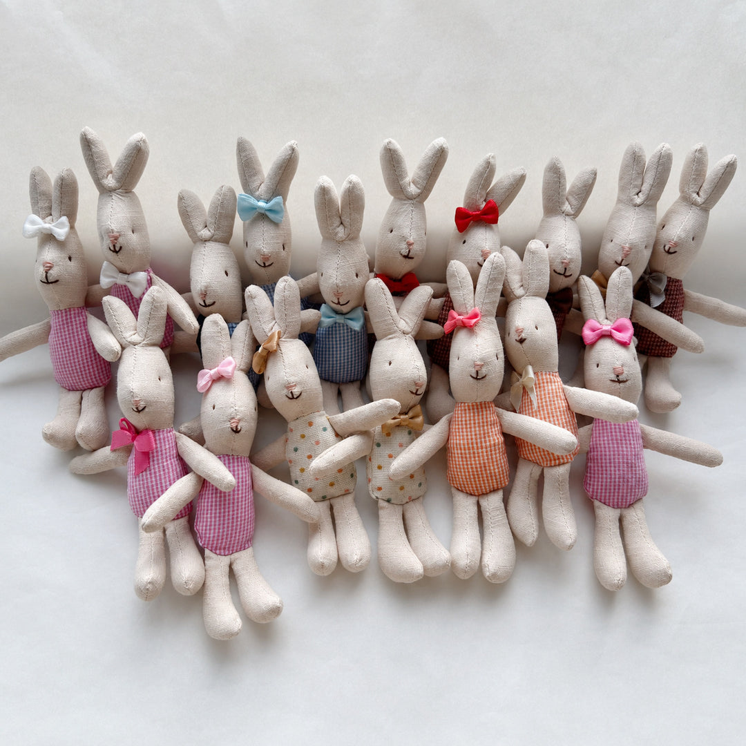 Handmade Linen Bunny Comforter Doll with Gingham Outfit