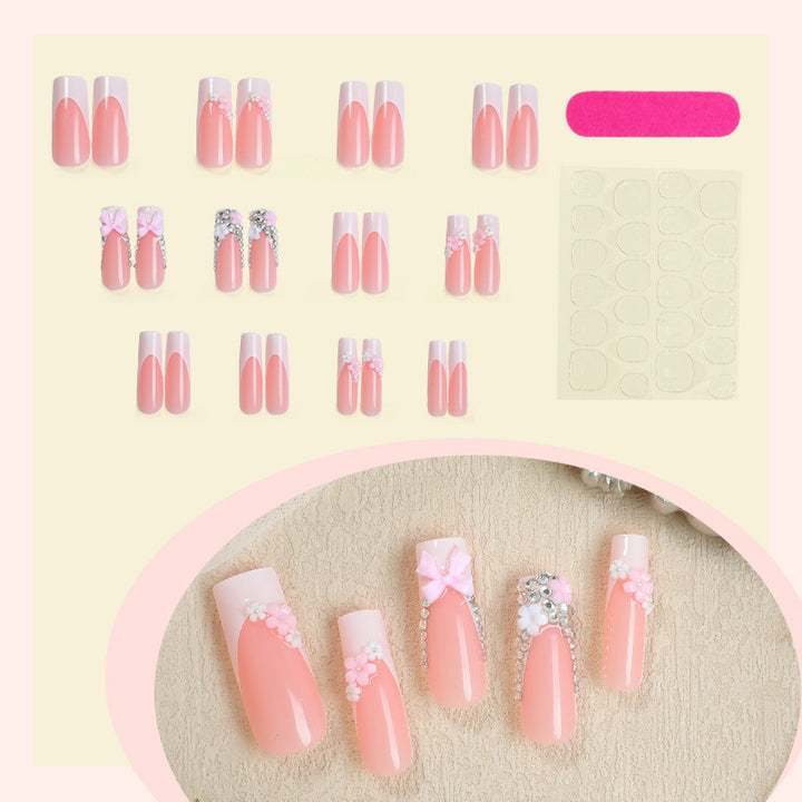 Decorative Press-On Nail Set with Elegant Floral and Gem Accents kalsten
