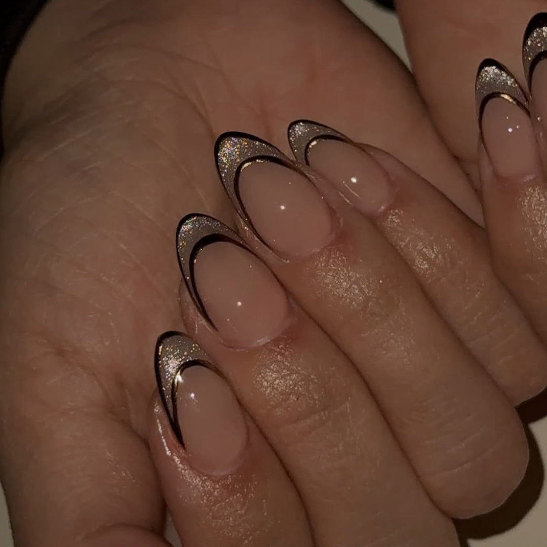 Elegant Gel Nails with Glitter and French Tip Decoration Kalsten