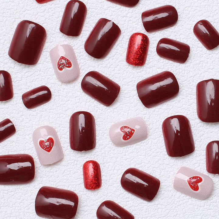 Heart-Embellished Glitter Press-On Nails Kalsten