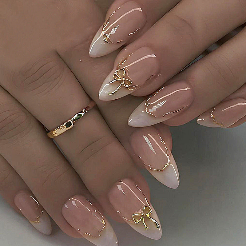 Acrylic Nail Set with Elegant Bows and Glamorous Accent Kalsten