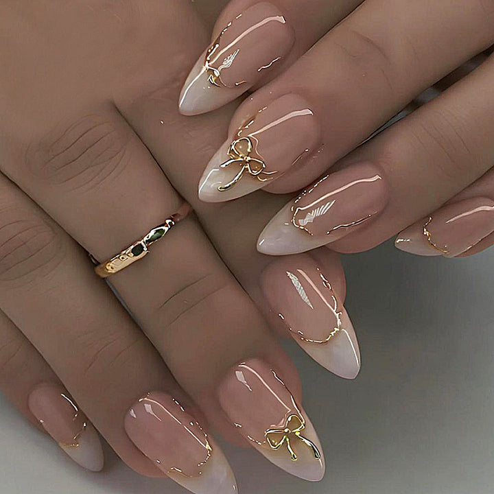 Acrylic Nail Set with Elegant Bows and Glamorous Accent Kalsten