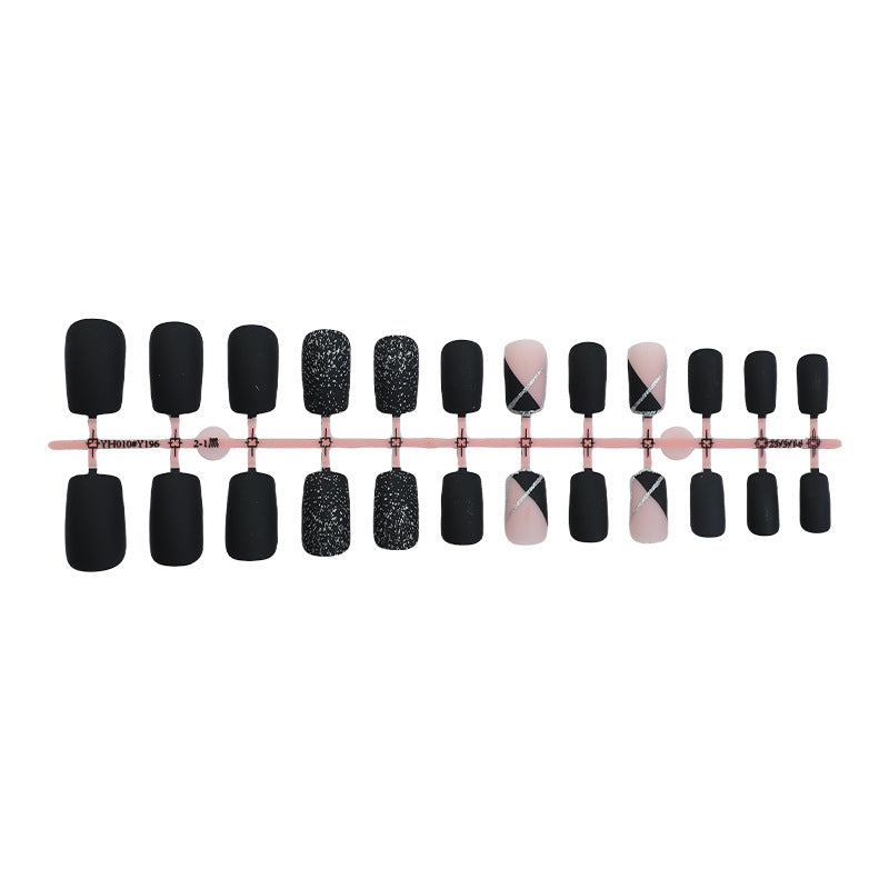 Matte Finish Press-On Nail Set with Glamorous Black and Sparkly Designs Kalsten