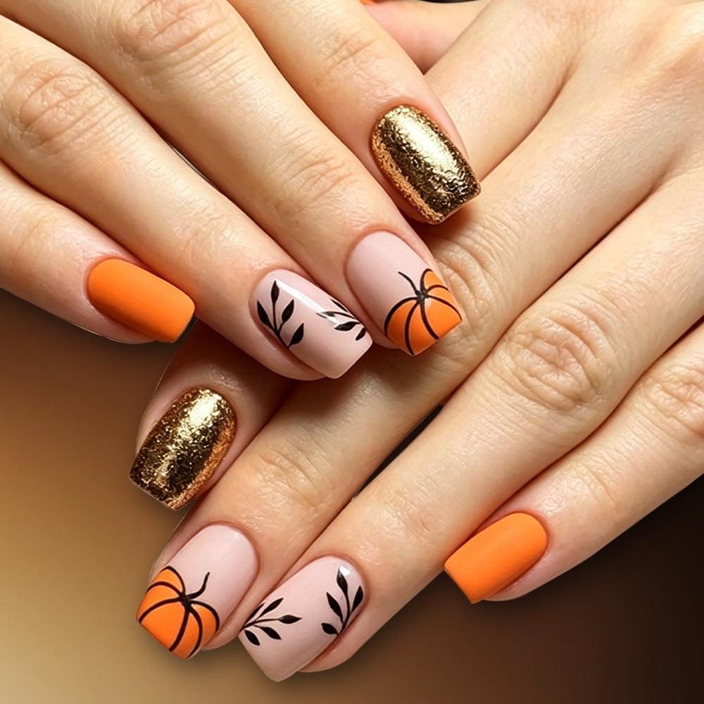 Decorative Press-On Nail Art Set with Pumpkin Design Kalsten