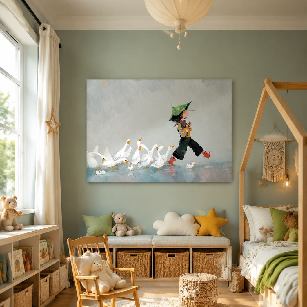 Playful Bunny and Child Canvas Art