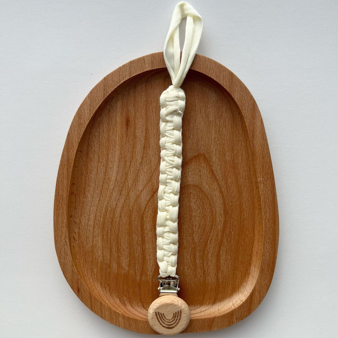 Braided Cotton Pacifier Lanyard with Engraved Wooden Safety Clip