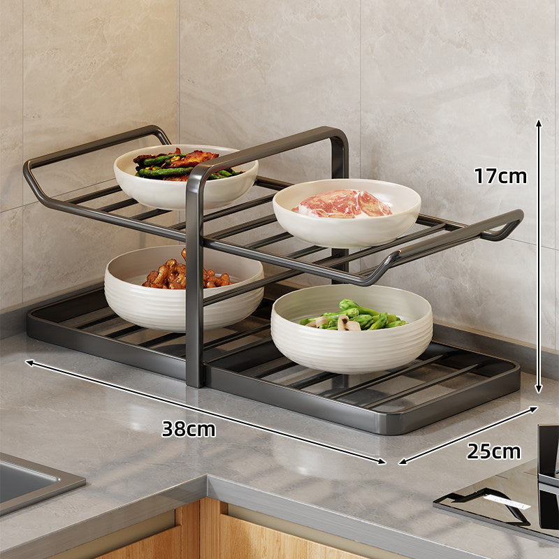 Multi-Tier Vertical Countertop Rack for Bowls with Drip Tray & Slanted Shelf Design