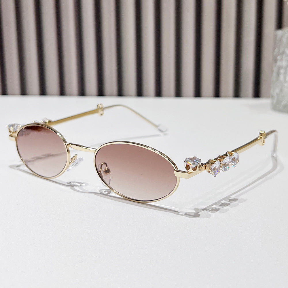 Fashion-Forward Oval Sunglasses with Crystal Accents Kalsten