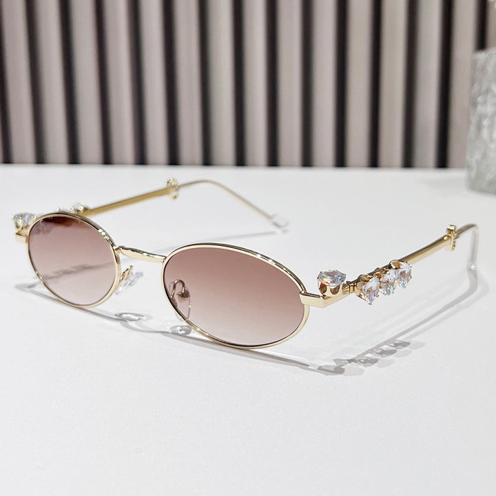Fashion-Forward Oval Sunglasses with Crystal Accents Kalsten