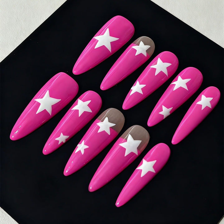 Artificial nails in elegant pointed design with star motifs Kalsten