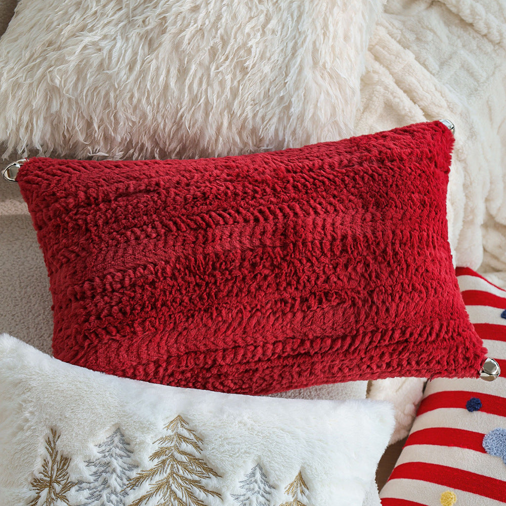 Rectangular plush decorative pillow with textured knit look and metal eyelets Kalsten