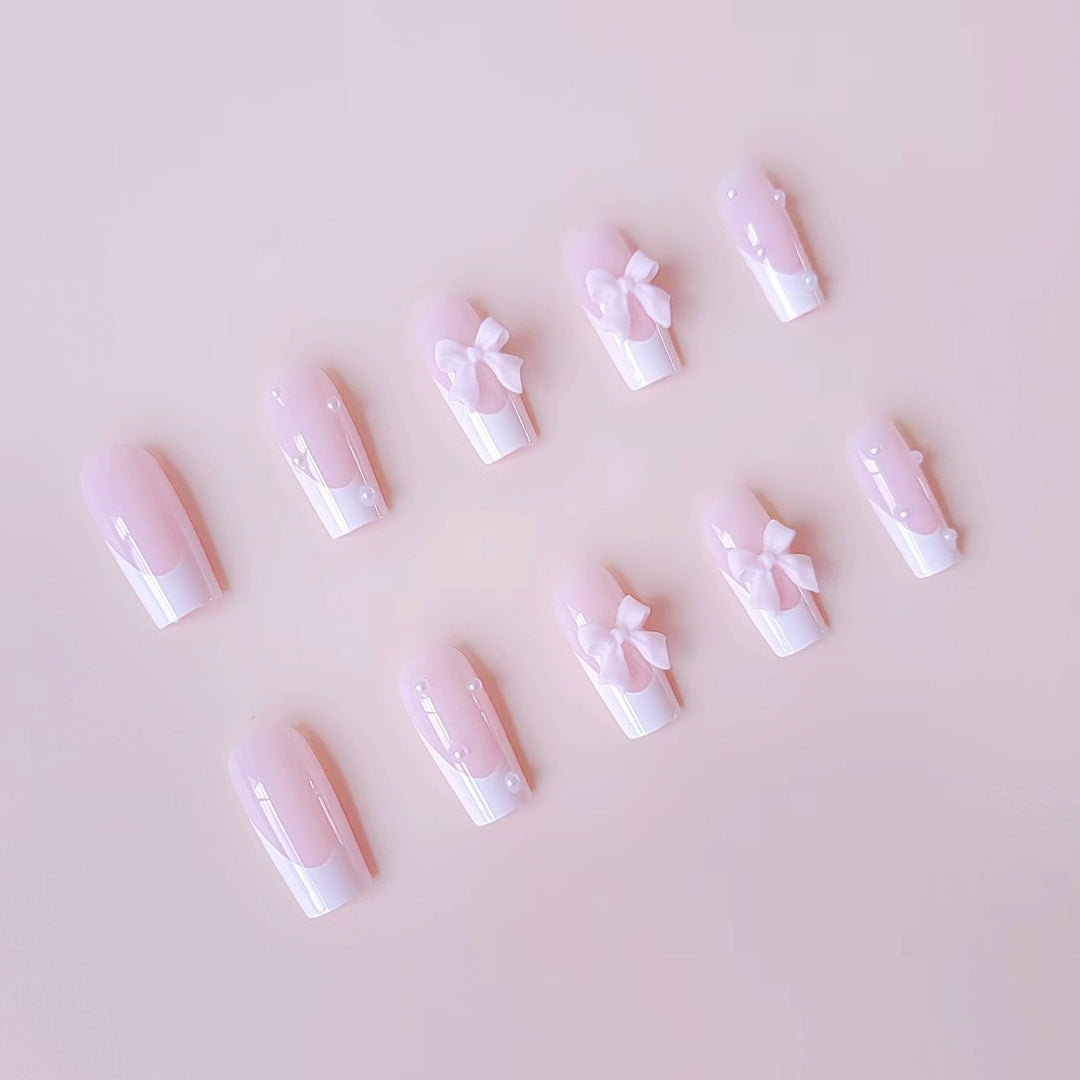 Artificial nail set with elegant bow and pearl decorations Kalsten