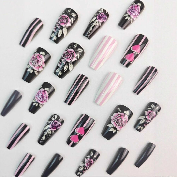 Artificial nail set with romantic rose and heart designs Kalsten