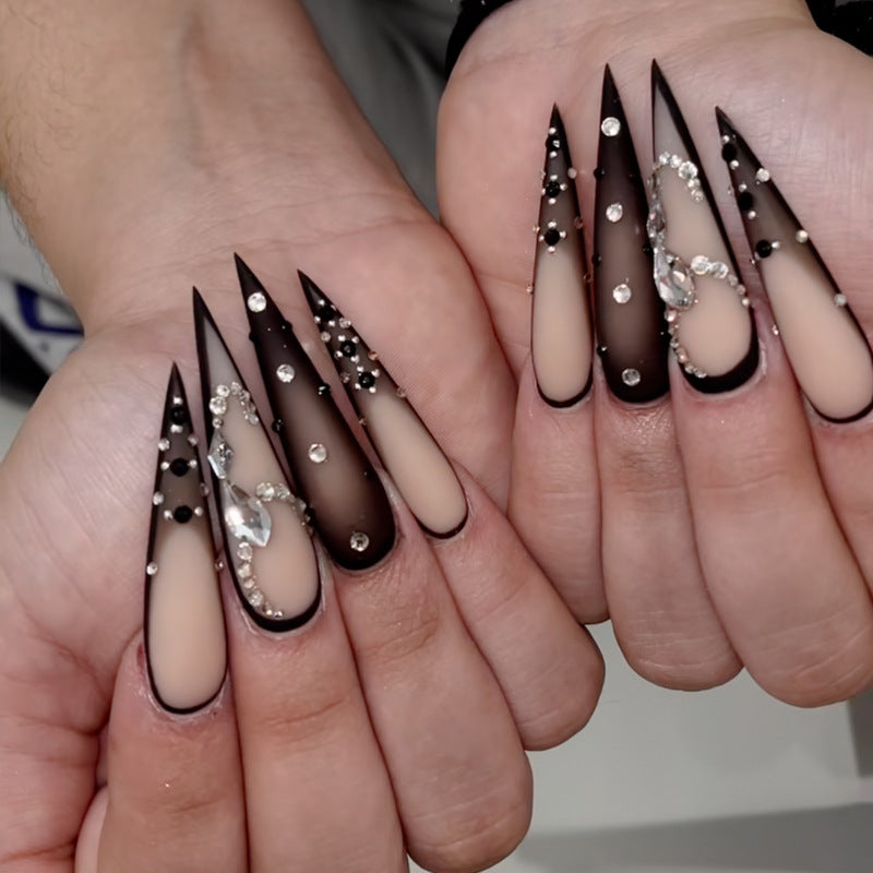 Stiletto Press-On Nail Art Set with Elegant Rhinestone Embellishments Kalsten