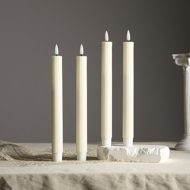 Tall Ribbed Taper Candle with Silicone Stabilizing Base