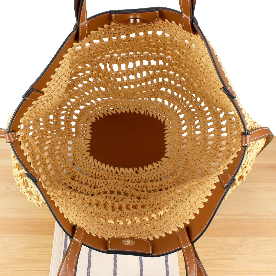 Braided Bast Handbag with Elegant Leather Accents Kalsten