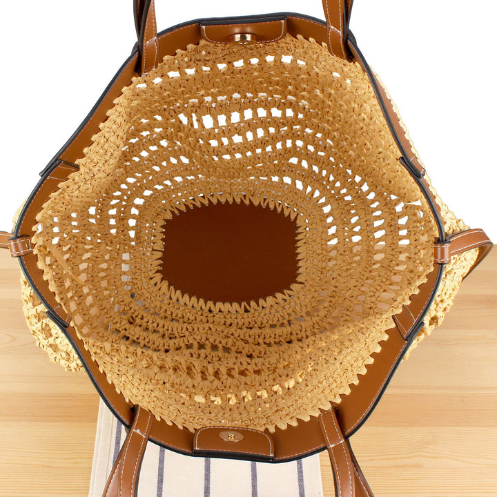 Handbag Made of Braided Natural Material with High-Quality Leather Detail Kalsten