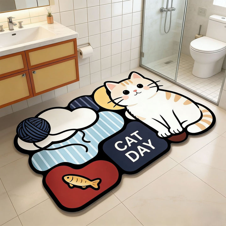 Cartoon Cat-Themed Toilet Bath Mat