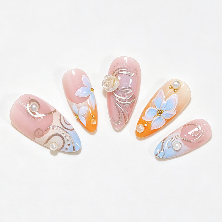Floral Embellished Stiletto Nail Art Kalsten