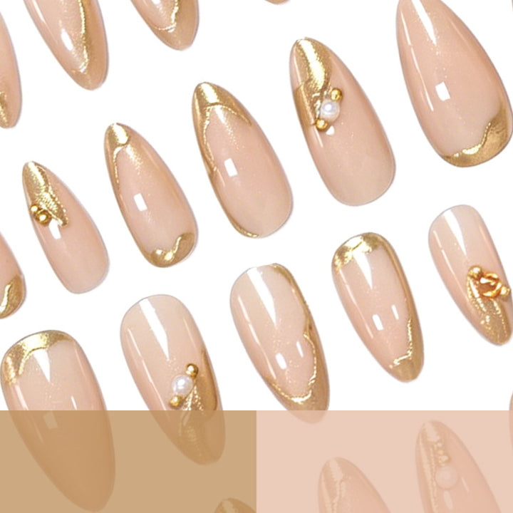 Elegant Gold-Decorated Acrylic Nail Art Enhancements Kalsten