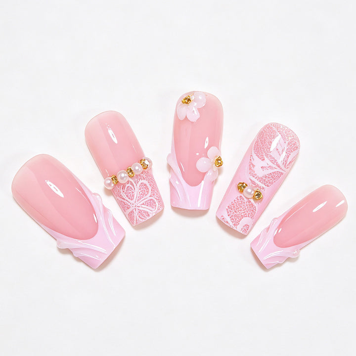 Elegant Floral Press-On Nail Art Tips Kalsten