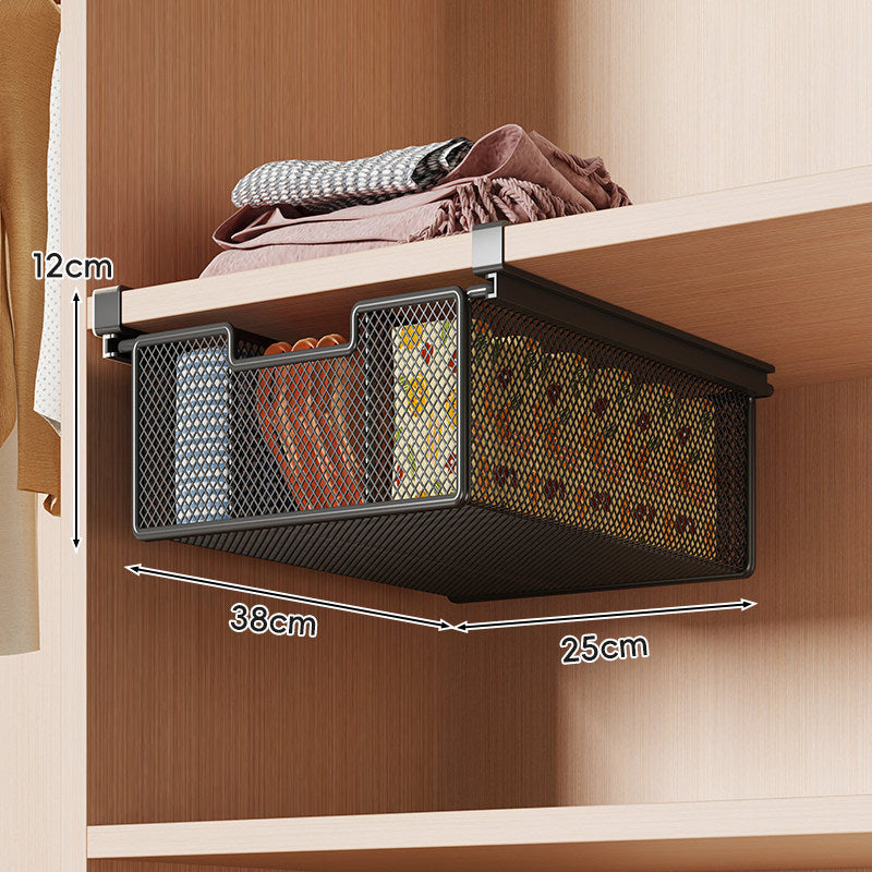 Retractable Under-Shelf Wire Mesh Drawer for Closet Organization
