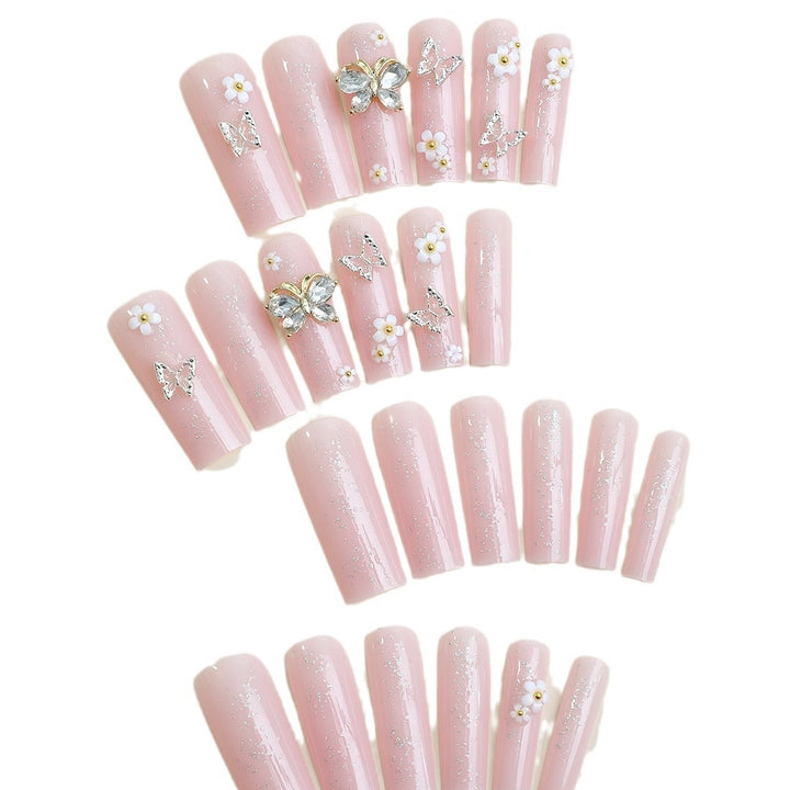 Acrylic Nail Set with Elegant 3D Flowers and Glitter Details Kalsten
