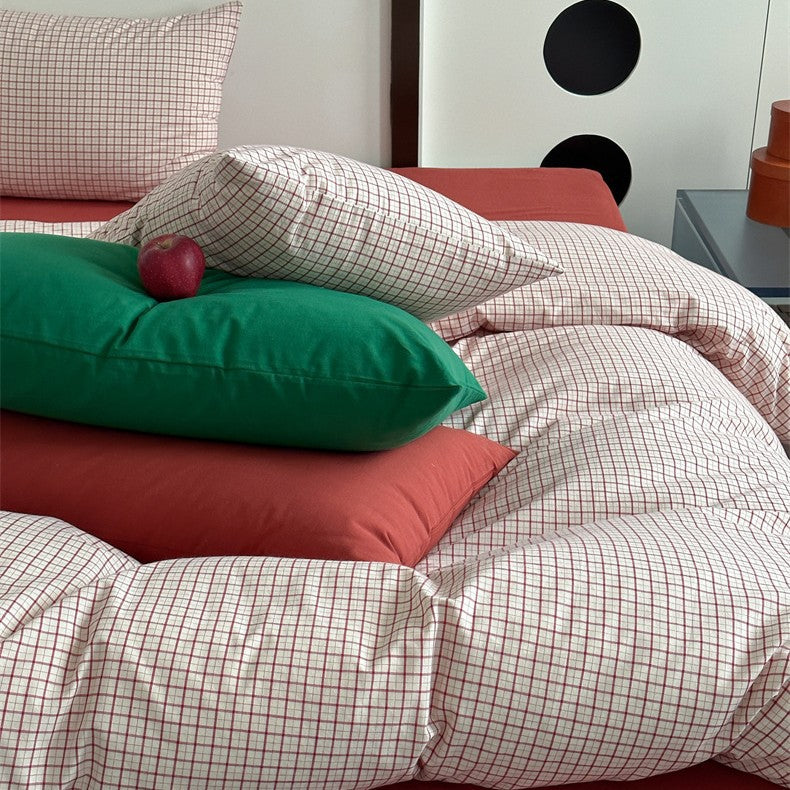 Striped cotton-linen bedding set with breathable, softly washed surface and zipper