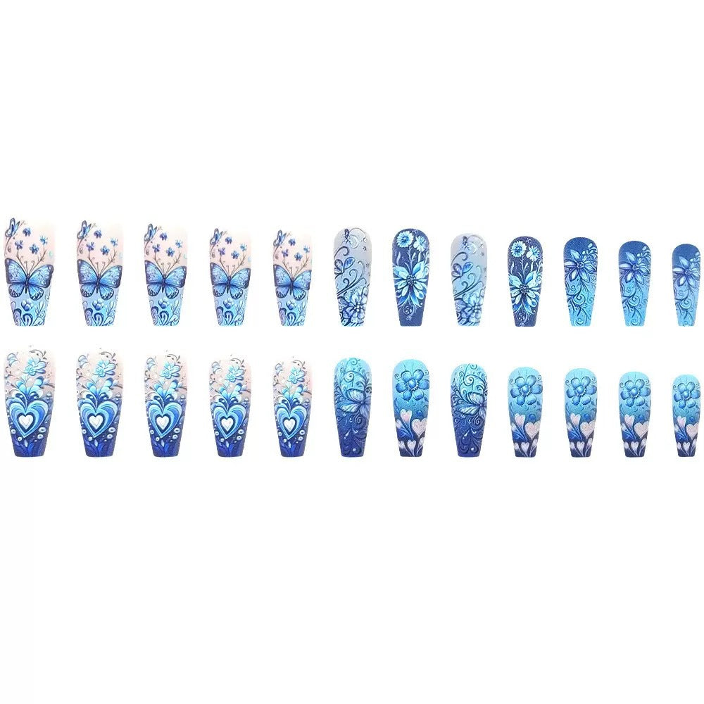 Artificial nail set with floral and butterfly patterns Kalsten