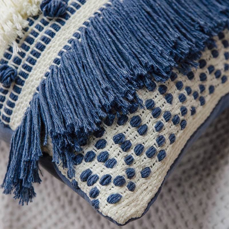 Woven decorative cushion cover with 3D dot structure and layered fringes Kalsten