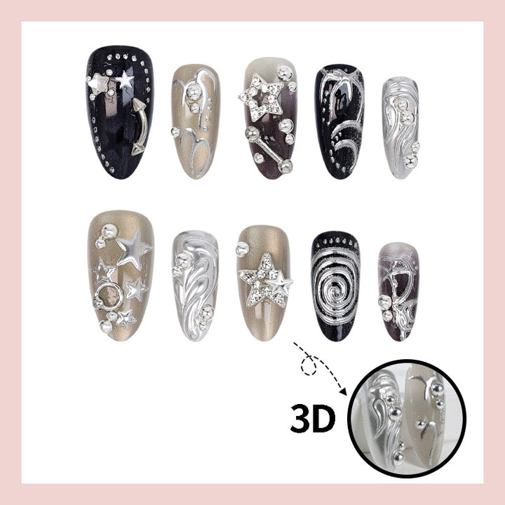 Artificial Nail Design Set with Glamorous Star and Metallic Accents Kalsten