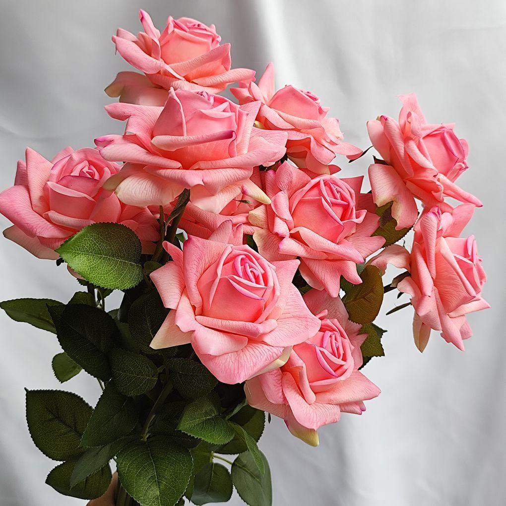 Lifelike Artificial Rose Stem with Green Foliage