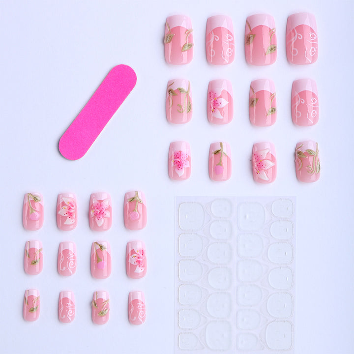 Artificial nails with handcrafted floral designs Kalsten