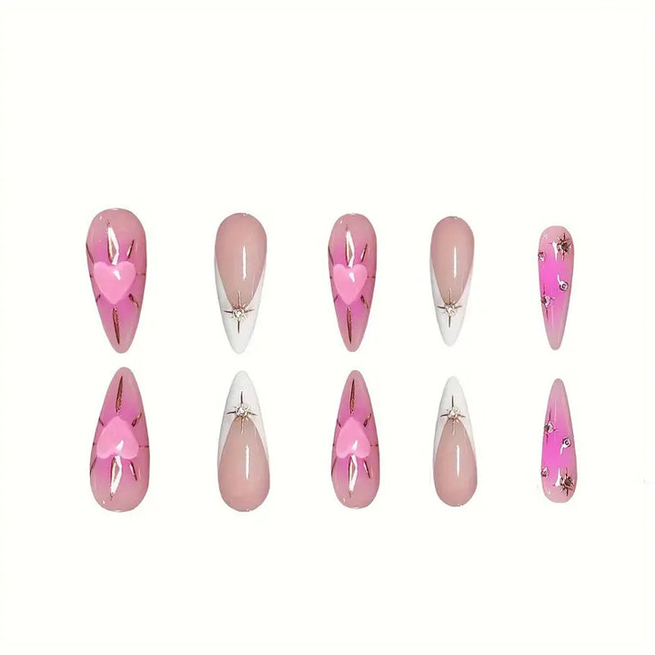 Heart-Embellished Stiletto Press-On Nails Kalsten