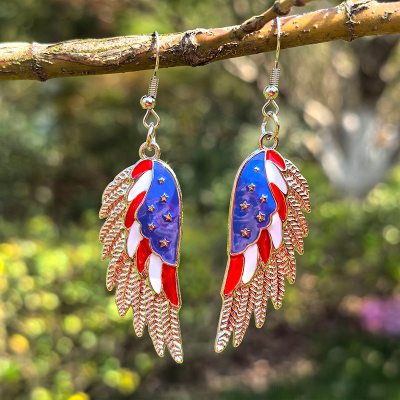 Ladies star-shaped enamel earrings with rhinestone rows and fishhook clasp Kalsten